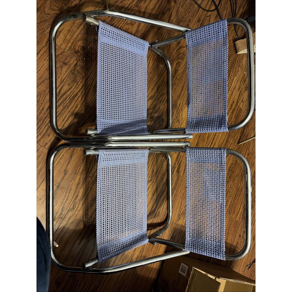 2 Kids Size Vintage Folding Aluminum Low Profile Lawn Beach Chairs PVC Coating